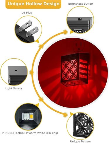 مصابيح ليلية من لوهاس يتم توصيلها بالحائط، 4 عبوات من الإضاءة الليلية المتغيرة، قم بتوصيل ضوء الليل للأطفال، تغيير 8 ألوان، إضاءة ليلية RGB مع مستشعر الغسق إلى الفجر، ديكور منزلي لغرفة الأطفال، المدخل in Kuwait