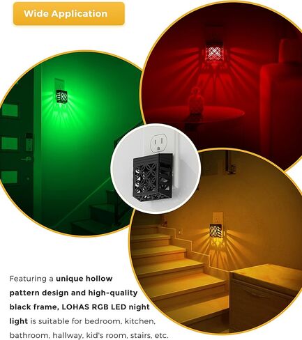مصابيح ليلية من لوهاس يتم توصيلها بالحائط، 4 عبوات من الإضاءة الليلية المتغيرة، قم بتوصيل ضوء الليل للأطفال، تغيير 8 ألوان، إضاءة ليلية RGB مع مستشعر الغسق إلى الفجر، ديكور منزلي لغرفة الأطفال، المدخل in Kuwait