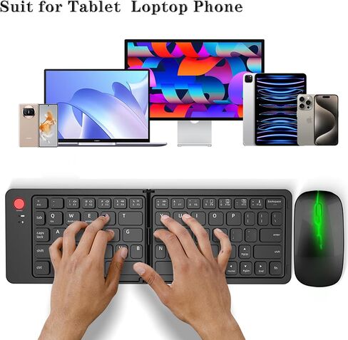 Foldable Keyboard and Mouse,Wireless Keyboard Mouse Combo with Portable Case, Rechargeable Bluetooth Travel Multi-Device Keyboard Mouse for Windows iOS Android, PC/Laptop/Ipad/Tablet in Saudi Arabia