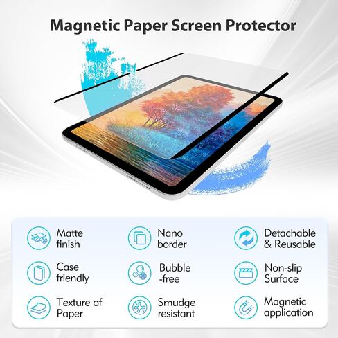 Magnetic Paper Screen Protector for iPad 10th Gen 2022(10.9-inch), Matte Screen Protector for iPad 10th generation(2022) 10.9-inch, Write and Draw Like on Paper, Anti-Glare Screen Protector in Saudi Arabia