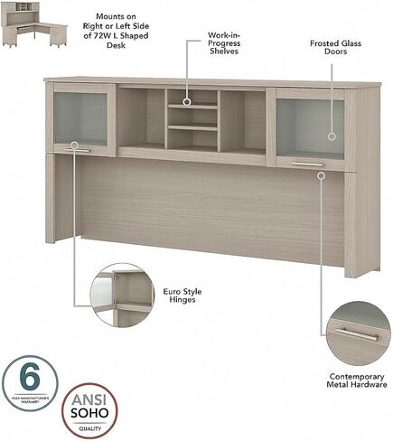 Bush Furniture Somerset 72W Desk Hutch in Hansen Cherry, Attachment with Shelves and Cabinets for Home Office in Saudi Arabia