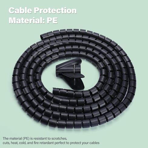 Cable Management Sleeve 118 Inch at 20mm diameter (3 units of 40 Inch) for Protection and Organization, Zipper Spiral Clip Cable Organizer, Cable Organizer for Home, Pc, TV and cord storage Under Desk in Saudi Arabia
