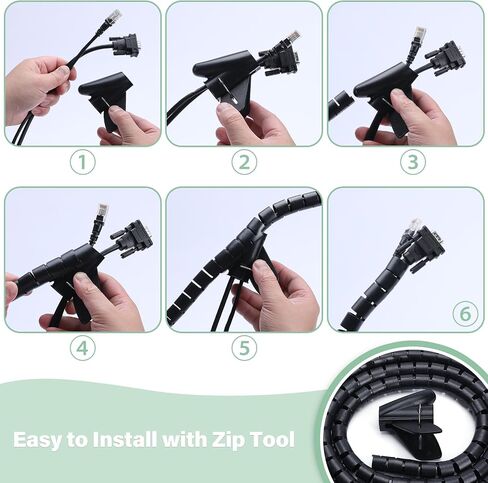 Cable Management Sleeve 118 Inch at 20mm diameter (3 units of 40 Inch) for Protection and Organization, Zipper Spiral Clip Cable Organizer, Cable Organizer for Home, Pc, TV and cord storage Under Desk in Saudi Arabia