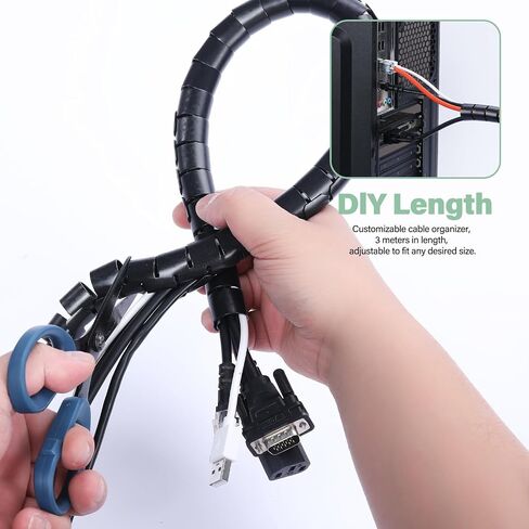 Cable Management Sleeve 118 Inch at 20mm diameter (3 units of 40 Inch) for Protection and Organization, Zipper Spiral Clip Cable Organizer, Cable Organizer for Home, Pc, TV and cord storage Under Desk in Saudi Arabia