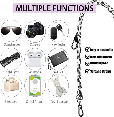 Cell Phone Lanyards Crossbody,Black Universal Phone Lanyard for Around The Neck,47 Inches Thick Rope Mobile Phone Case Charm Nylon Lanyard with Tether Patches, Keychain in Saudi Arabia