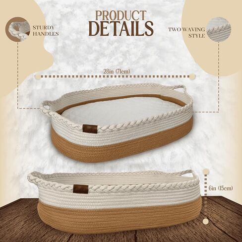 Baby Changing Basket with Baby Nail Clippers Kit - Handcrafted 100% Organic Cotton, Lightweight, Waterproof Cover, Raised Edges, Foam Mattress, Security Strap (White Beige) in Saudi Arabia