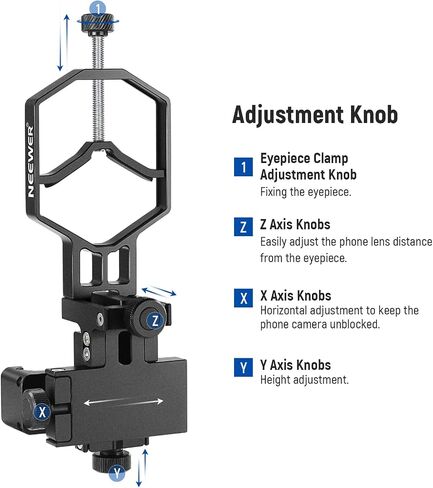 NEEWER 3 Axis Telescope Phone Adapter, Metal Anti Shake Adjustable Spotting Scope Phone Mount Holder for Binocular Monocular with 30-55mm Diameter Eyepieces, Compatible with iPhone Samsung, PA015 in Saudi Arabia