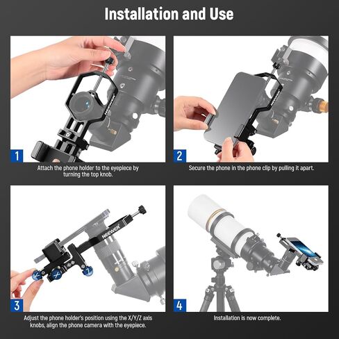 NEEWER 3 Axis Telescope Phone Adapter, Metal Anti Shake Adjustable Spotting Scope Phone Mount Holder for Binocular Monocular with 30-55mm Diameter Eyepieces, Compatible with iPhone Samsung, PA015 in Saudi Arabia
