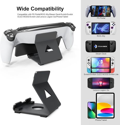 Alloy Stand Designed for PlayStation Portal Handheld Console,Super Sturdy Gaming Accessories Storage Holder Stand Bracket Compatible with Switch/Steam Deck/ROG/and Mobile Phones (Black) in Saudi Arabia