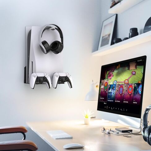 حامل جداري من جوريكسر لوحدة تحكم PS5 Slim/PS5، طقم تثبيت على الحائط مع حاملي وحدة تحكم قابلين للفصل وحامل سماعة رأس، معدن صلب مع ملحقات إصدار Playstation 5 الرقمية/القرص، سهل التركيب in Kuwait