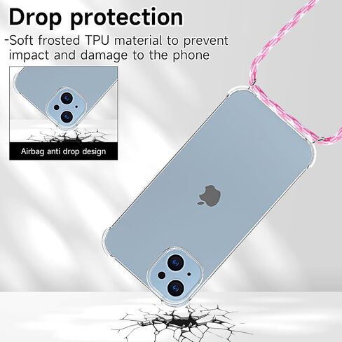 YESPURE Crossbody Case for iPhone 14 Lanyard Strap Crystal Clear Cover for Women Soft TPU Bumper Transparent Shockproof Anti-Yellowing Phone Case for iPhone 14 - Black White Gray in Saudi Arabia