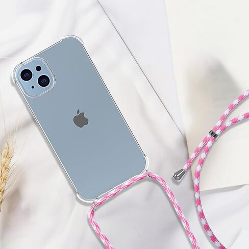 YESPURE Crossbody Case for iPhone 14 Lanyard Strap Crystal Clear Cover for Women Soft TPU Bumper Transparent Shockproof Anti-Yellowing Phone Case for iPhone 14 - Black White Gray in Saudi Arabia