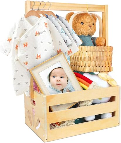 Wooden Baby Basket ,Baby Shower Basket with Handle,Baby Baskets for Baby Shower,Basket for Baby Shower Gifts,Welcome Baby Storage Crate Hamper for Newborn Boys Girls in Saudi Arabia