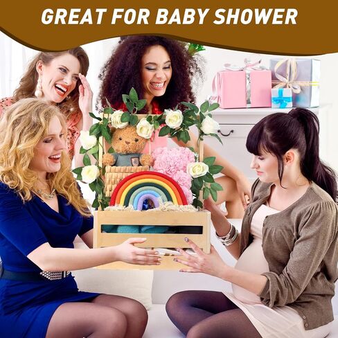 Wooden Baby Basket ,Baby Shower Basket with Handle,Baby Baskets for Baby Shower,Basket for Baby Shower Gifts,Welcome Baby Storage Crate Hamper for Newborn Boys Girls in Saudi Arabia