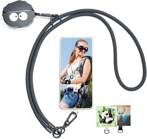 Cell Phone Lanyards Crossbody,Black Universal Phone Lanyard for Around The Neck,47 Inches Thick Rope Mobile Phone Case Charm Nylon Lanyard with Tether Patches, Keychain in Saudi Arabia