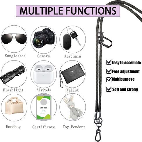 Cell Phone Lanyards Crossbody,Black Universal Phone Lanyard for Around The Neck,47 Inches Thick Rope Mobile Phone Case Charm Nylon Lanyard with Tether Patches, Keychain in Saudi Arabia