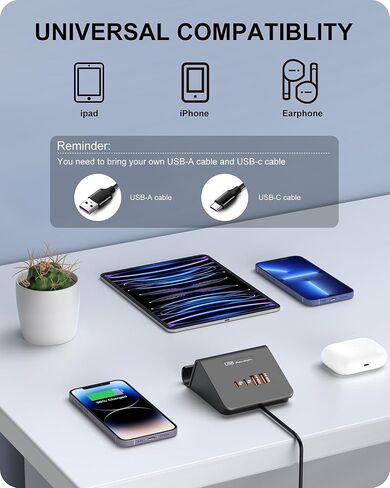 WUKUR USB C Charger Block 25W، محطة شحن USB متعددة لأجهزة iPhone 15/14/13/12، iPad، Samsung Galaxy، Google Pixel، والمزيد (أسود 25W) in Kuwait