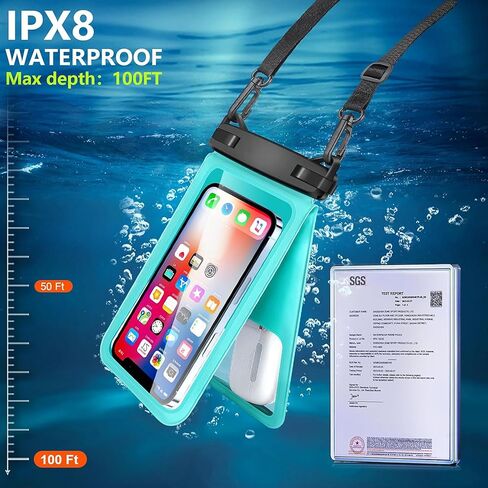 جراب هاتف مزدوج مقاوم للماء، جراب هاتف مقاوم للماء مع iPhone 15/14/13/12 Pro Max/Pro/8 Plus، Samsung Galaxy S24 S23 S22/S21/S20/S10/Note 20/10/9 حتى 7 بوصات حقيبة جافة للعطلات - قطعتان in Kuwait