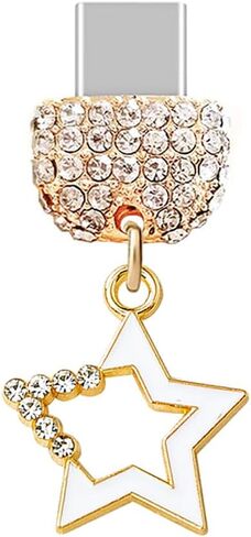 ELISE & FONDA TP265 Type-C USB Charging Port Crystal Anti Dust Plug Little Star Cell Phone Charm for Samsung/Huawei/OnePlus/Xiaomi/oppo Android Phones (White) in Saudi Arabia