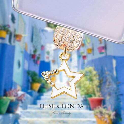 ELISE & FONDA TP265 Type-C USB Charging Port Crystal Anti Dust Plug Little Star Cell Phone Charm for Samsung/Huawei/OnePlus/Xiaomi/oppo Android Phones (White) in Saudi Arabia