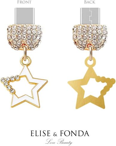 ELISE & FONDA TP265 Type-C USB Charging Port Crystal Anti Dust Plug Little Star Cell Phone Charm for Samsung/Huawei/OnePlus/Xiaomi/oppo Android Phones (White) in Saudi Arabia