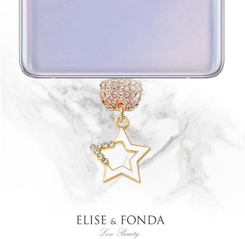 ELISE & FONDA TP265 Type-C USB Charging Port Crystal Anti Dust Plug Little Star Cell Phone Charm for Samsung/Huawei/OnePlus/Xiaomi/oppo Android Phones (White) in Saudi Arabia