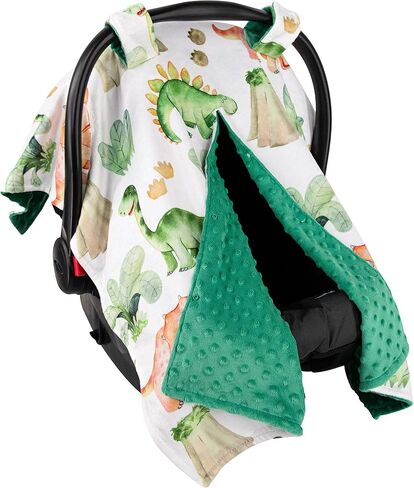 Top Tots Deluxe Minky Baby Car Seat Cover - Baby Dinosaur, 40 x 29 Inch Green in Saudi Arabia