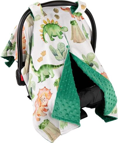 Top Tots Deluxe Minky Baby Car Seat Cover - Baby Dinosaur, 40 x 29 Inch Green in Saudi Arabia