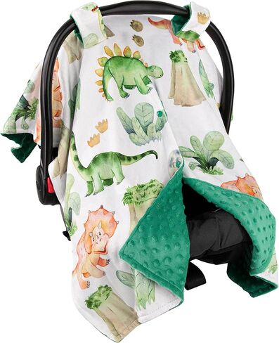 Top Tots Deluxe Minky Baby Car Seat Cover - Baby Dinosaur, 40 x 29 Inch Green in Saudi Arabia
