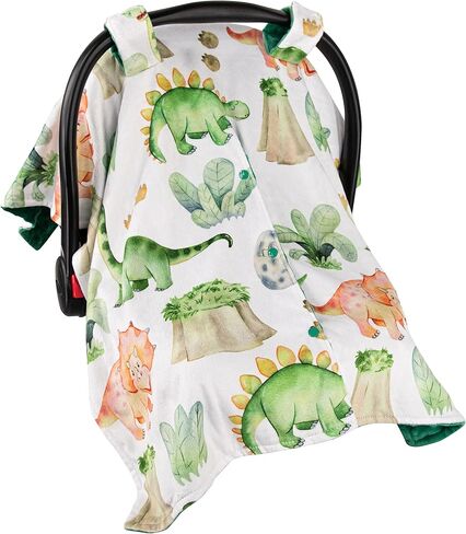 Top Tots Deluxe Minky Baby Car Seat Cover - Baby Dinosaur, 40 x 29 Inch Green in Saudi Arabia
