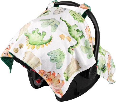 Top Tots Deluxe Minky Baby Car Seat Cover - Baby Dinosaur, 40 x 29 Inch Green in Saudi Arabia