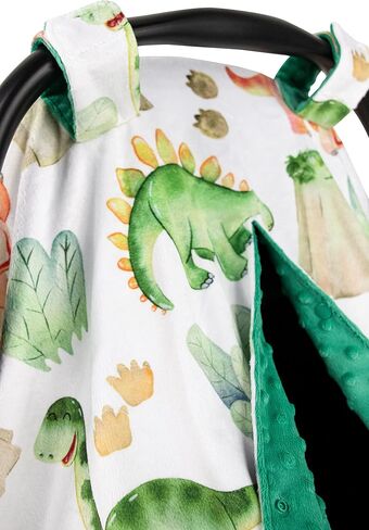 Top Tots Deluxe Minky Baby Car Seat Cover - Baby Dinosaur, 40 x 29 Inch Green in Saudi Arabia
