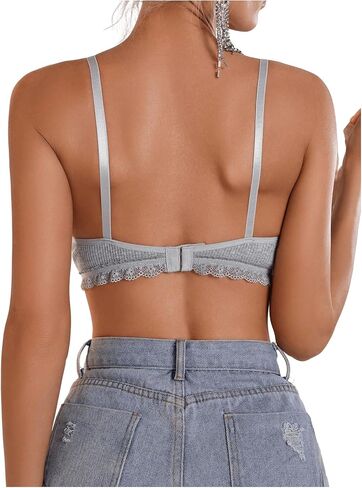 SOLY HUX Women's Lace Trim Nursing Bra Deep V Neck Strappy Breastfeeding Maternity Bralettes in Saudi Arabia