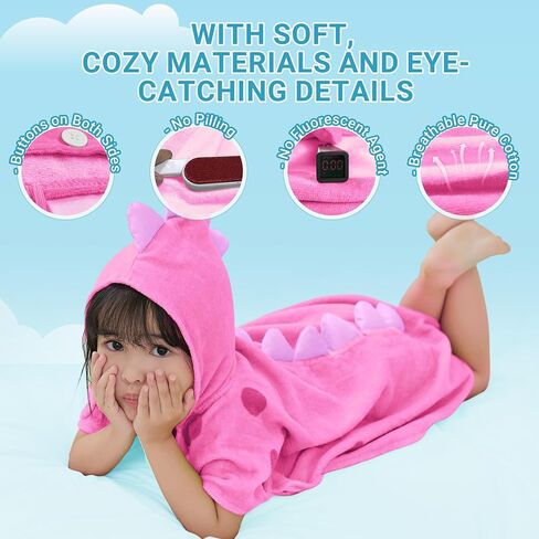 MICHLEY Cotton Baby Bath Towel with Hood Animal Pattern Poncho Towels for 0-4 Years, Green Dinosaur in Saudi Arabia