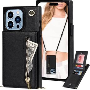 Crossbody Wallet Case Compatible with Apple iPhone 15 Pro with Card Holder, Purse Cover [ Removable Cross Body Strap ] for iPhone 15 Pro Zipper Case XKLL-Rose Gold