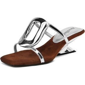 Heeled Sandals for Women Slip on Sandals 2 Inch Heels Chunky Slides Shoes Comfortable Sandals Square Toe Wedge Dress Shoes