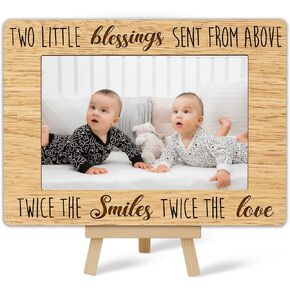 Picture Frames 4x6, Twins Baby Items Gifts Wooden Photo Frame for Mom Babies, Nursery Baby Room Desk Table Shelf Decor with A Easel Stand (A03)