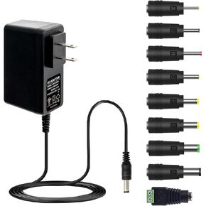 12V 2A AC Adapter Charger Replacement with 9Tips,24W AC 120V to DC 12V Regulated 2000mA Power Supply Cord for LED Strip Light, CCTV Camera, BT Speaker, GPS, Webcam, Router,DC12V Transformer,UL-Listed
