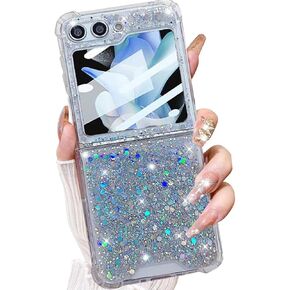 حافظة لامعة لهاتف سامسونج جالاكسي Z فليب 6، حافظة حماية مضادة للصدمات من السيليكون الشفاف بأربعة زوايا لامعة ولامعة وناعمة من البولي يوريثان اللدن بالحرارة للنساء والفتيات لهاتف جالاكسي Z فليب 6 5G (فضي) in Kuwait