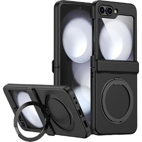 Magnetic Case for Samsung Galaxy Z Flip 5 Compatible with Magsafe, Built-in Kickstand & TPU Hinge Protection Flip 5 Case, Matte PC Cover Ultra Shockproof Phone Case for Z Flip5 (Clear)