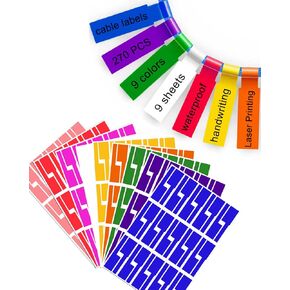 540 PCS Cable Labels, Colorful Cord Labels, Self Adhesive Waterproof Wire Lables for Cables Various Charger Cords, Handwriting and Laser Printer, 18 Sheet, 9 Color