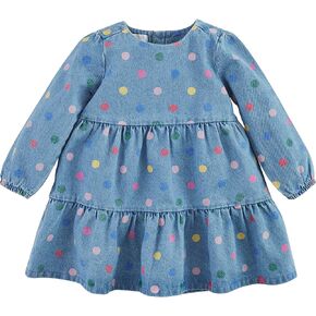 Mud Pie Baby Girls Dress, Chambray Polka Dot