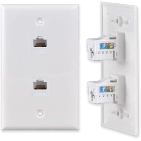 Conwork 2-Port CAT 6 Ethernet Wall Plate, RJ45 Ethernet Punch Down Keystone Inserts Jack Network Wall Plate Panel - Cat6/5/5e Compatible (1-Pack)