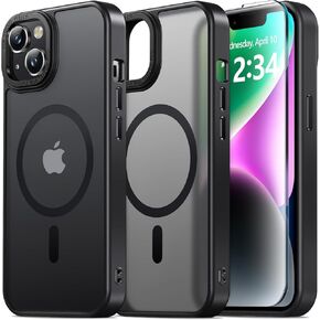 BaHaHoues for iPhone 13 Case iPhone 14 Case Compatible with MagSafe iPhone 13 Phone Case with Screen Protector, Translucent Matte Slim Shockproof Protective Case for iPhone 13 & iPhone 14, Black