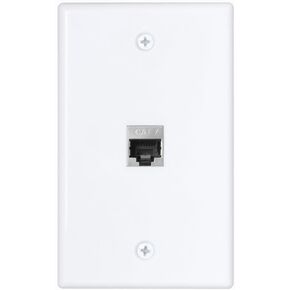 Ethernet Wall Plate 1 Port, Single Gang RJ45 Wall Plate with Cat7 Coupler, Metal Shielded Female Keystone for Cat5, Cat5e, Cat6, Cat6a, Cat7 network Cable, White, Pack of 1