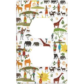 Wild Animal Zoo Outlet Covers Giraffe Deer Elephant African Woman 1-Gang Wall Plate Duplex Standard Receptacle Plug Cover Bedroom Bathroom, PLATECR-01