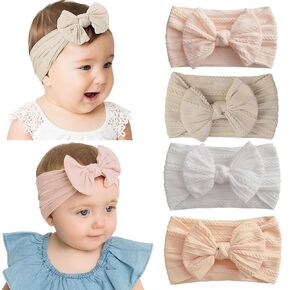 4Pcs Baby Stylish Nylon Headbands Super Stretchy Soft Knot Headbands with Hair Bows Cute Baby Hair Accessory for Newborn Infant Baby Toddler Kids