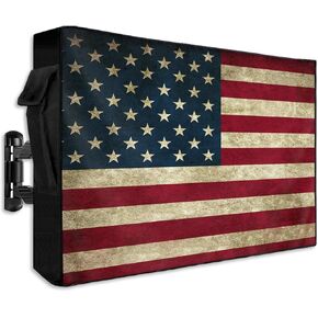 Waterproof TV Cover for Bathroom Outdoor TV Covers 40-43 Inch Weatherproof with Roll Up Front Flat, Movable Outside Zipper TV Display Screen Protector with Remote Control Pocket, American Flag