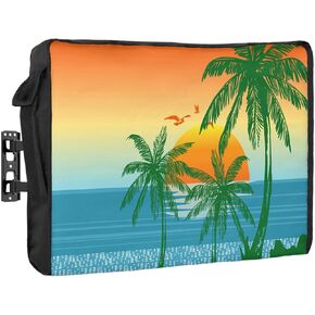DecorLovee Outdoor TV Cover 30 to 32 Inches Weatherproof, Coconut Tree Outdoor TV Enclosure with Remote Control Pocket, Summer Tropical Plants Orange Ombre Sunset TV Screen Protectors for Outside TV