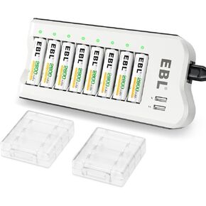 EBL 2800mAh Ni-MH AA Rechargeable Batteries (8 Pack) and Rechargeable AA AAA Battery Charger with 2 USB Charging Ports